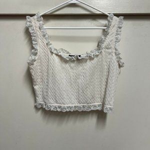 Cider Ivory Solid Lace Trim Cami Tank Top